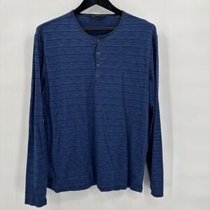 John Varvatos USA Henley Mens Blue Marled XL Lightweight Button Up Mens Size XL